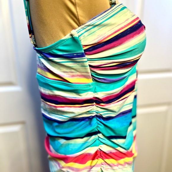 2 Bamboo Turquoise Blue Pink Striped Tankini Top size XL. - Picture 2 of 13
